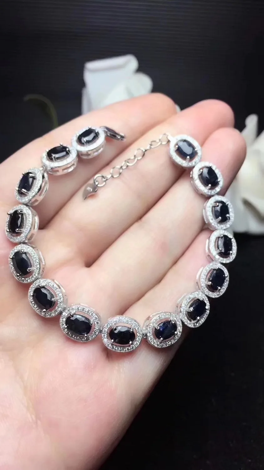 Браслеты из серебра 925 пробы с сапфирами 4 Х6 мм|fine jewelry|gift braceletgifts for women |