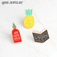 qihe jewelry enamel pins book pineapple spice bottle pins book badges funny pins jewelry