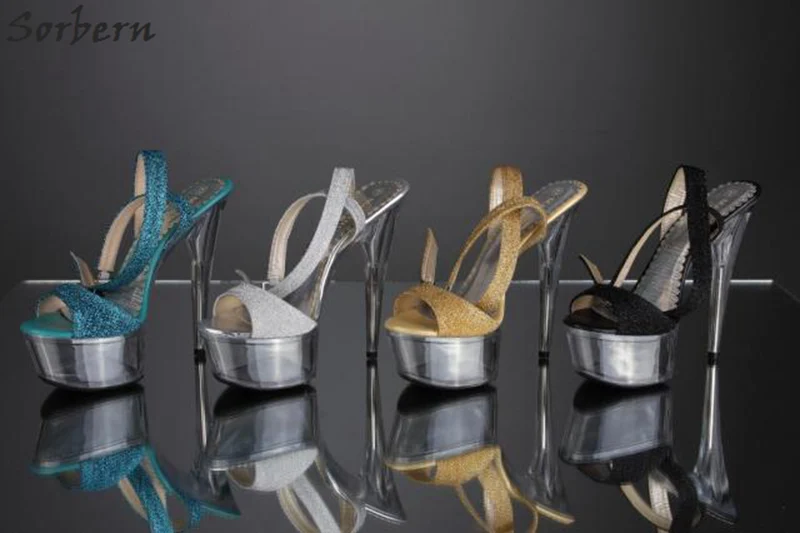 

Sorbern Transparent Heels Shiny Sandals Personalized Ankle Strap Party Shoes Luxury High Heel Platform Fashion Sandals For Women