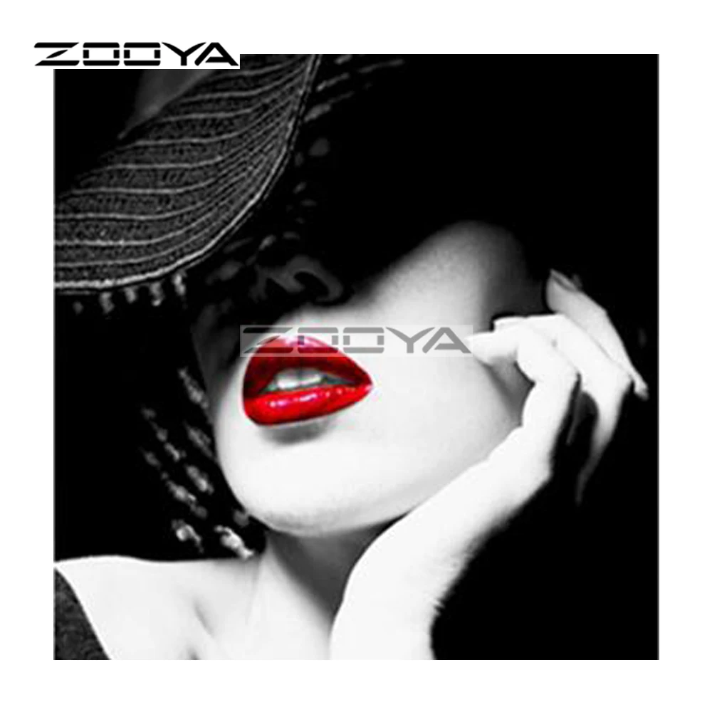 ZOOYA Diamond Embroidery 5D Woman Hat Red Lips Character Painting Cross Stitch Square Rhinestone Mosaic BK821 | Дом и сад