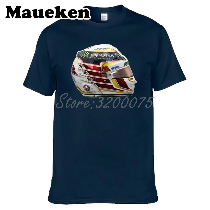 Мужская футболка с логотипом на шлем Lewis Hamilton 44 коротким рукавом из 100% хлопка W0519020