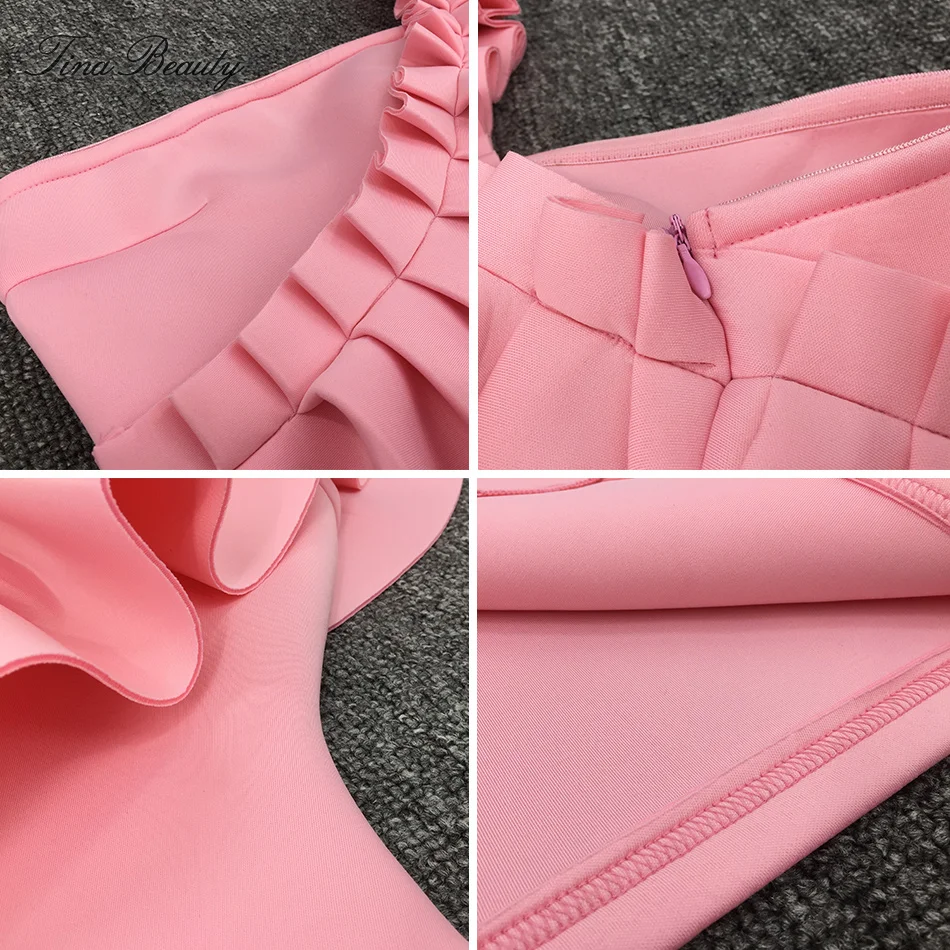 

Tina Beauty Red Pink Blue One Shoulder Ruffle Knee Length Dress Sexy Sleeveless Solid Back Spliting Dress Vestidos