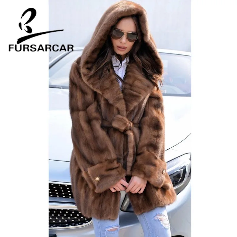 Роскошное пальто FURSARCAR из натурального меха норки женская модная новая зимняя