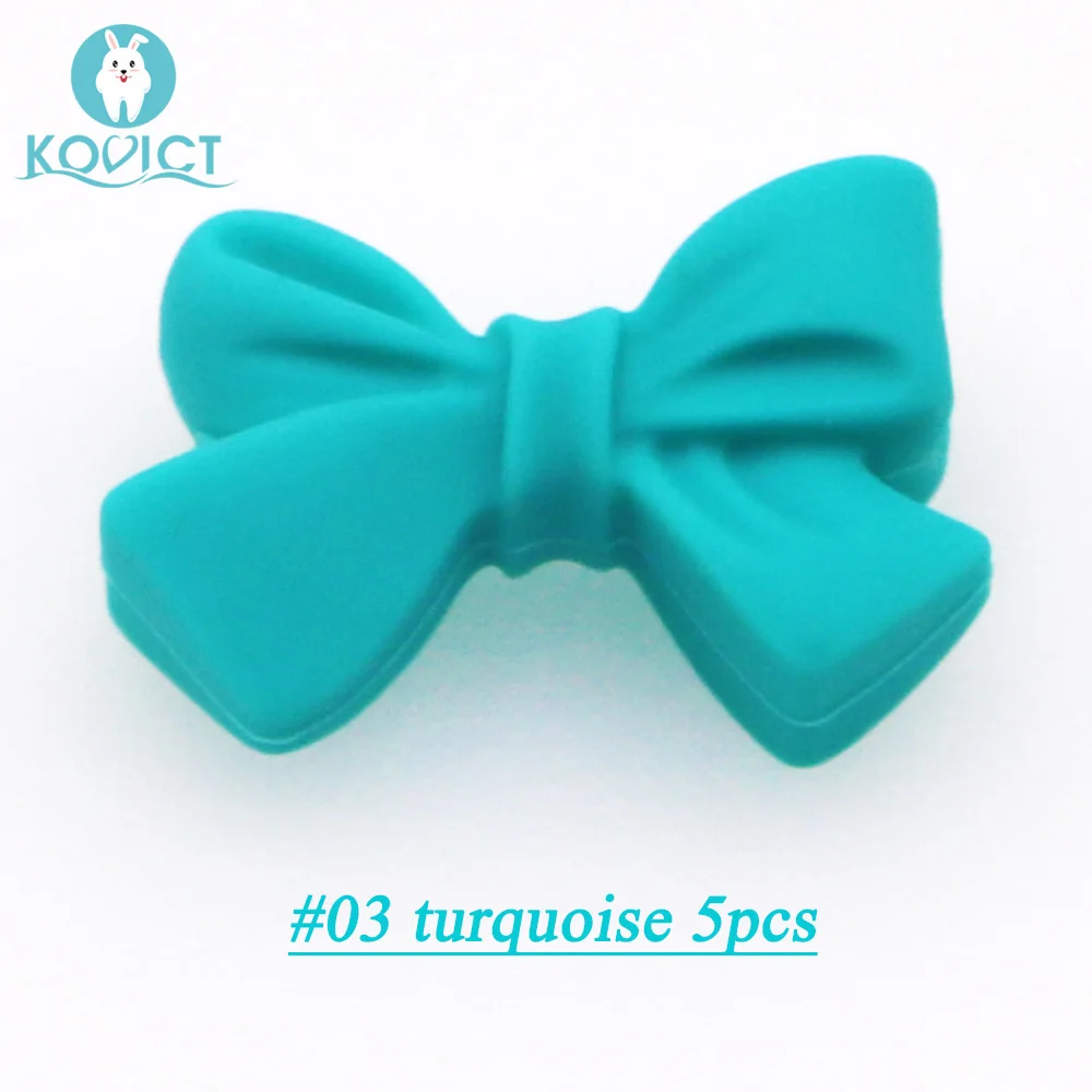 NO.03 turquoise Kovict 27 мм Силиконовые узел галстук бабочка бусины 5/12/20 штук Еда Класс Силиконовые Прорезыватели для зубов DIY жевательные Цепочки и ожерелья против грызунов нового дизайна - Цвет: NO.03 turquoise