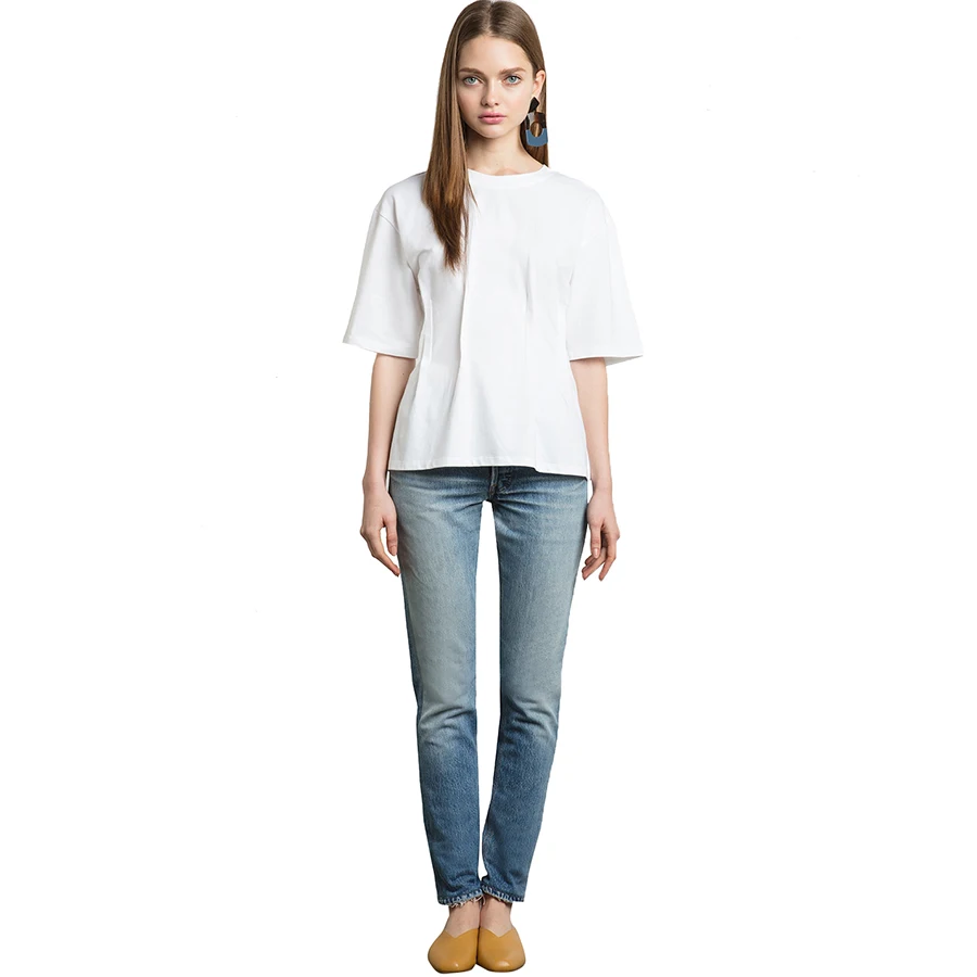 Белая футболка с коротким рукавом Femme основной плюс Размеры модные Длинные