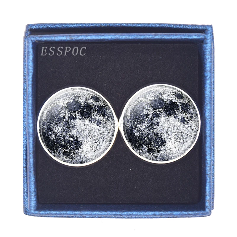 1 пара Запонки с полной луной галактики планеты Костюмы Рубашки посеребренные