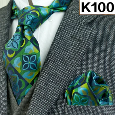 K100set В полоску, в клетку, в горошек, с цветочным узором из мужских галстуков галстуки галстук комплекты платок носовой платок шелковый галстук из жаккардовой ткани - Цвет: K100set