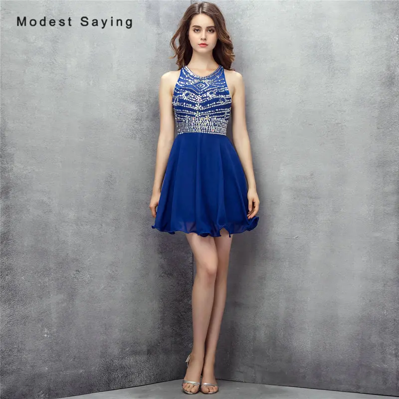 

High Quality Blue A-Line Beaded Short Homecoming Dresses 2017 with Rhinestone Girls 8th grade Graduation Gowns vestido branco