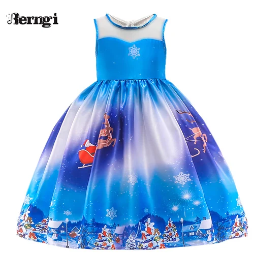 Style C Berngi/новое красивое платье с принтом для девочек; vestidos; платье принцессы Санты для маленьких девочек; рождественские наряды; одежда - Цвет: Style C