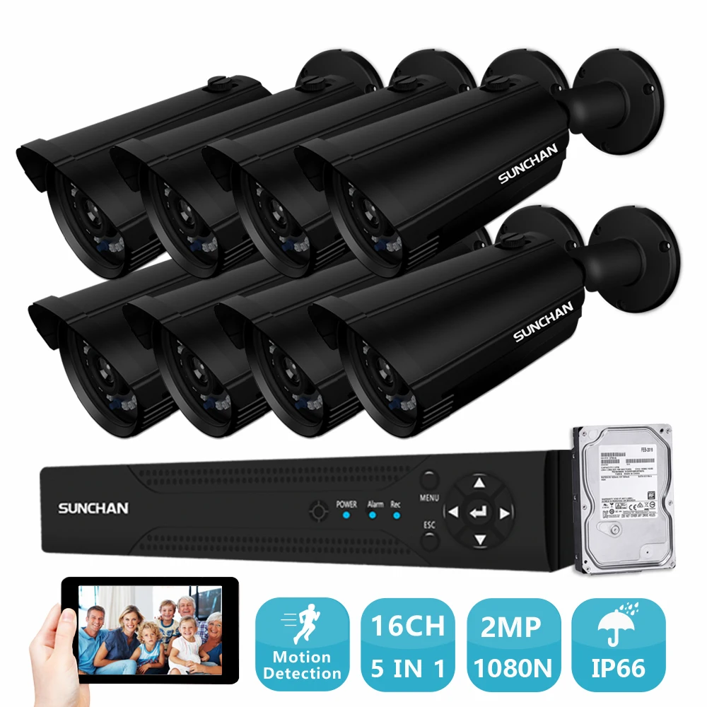SUNCHAN 2.0MP домашней безопасности Камера Системы 2 мегапикселя Full HD 1080P 16 канальный DVR