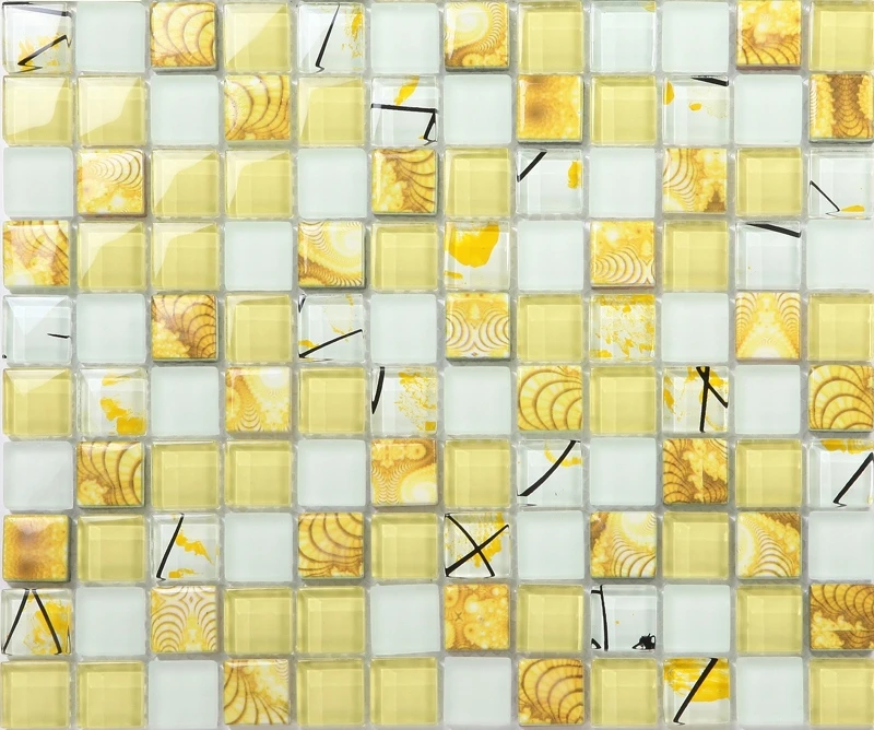 yellow printed puzzle mosaic tiles EHGM1004 for kitchen backsplash bathroom shower wall cover hallway border | Дом и сад