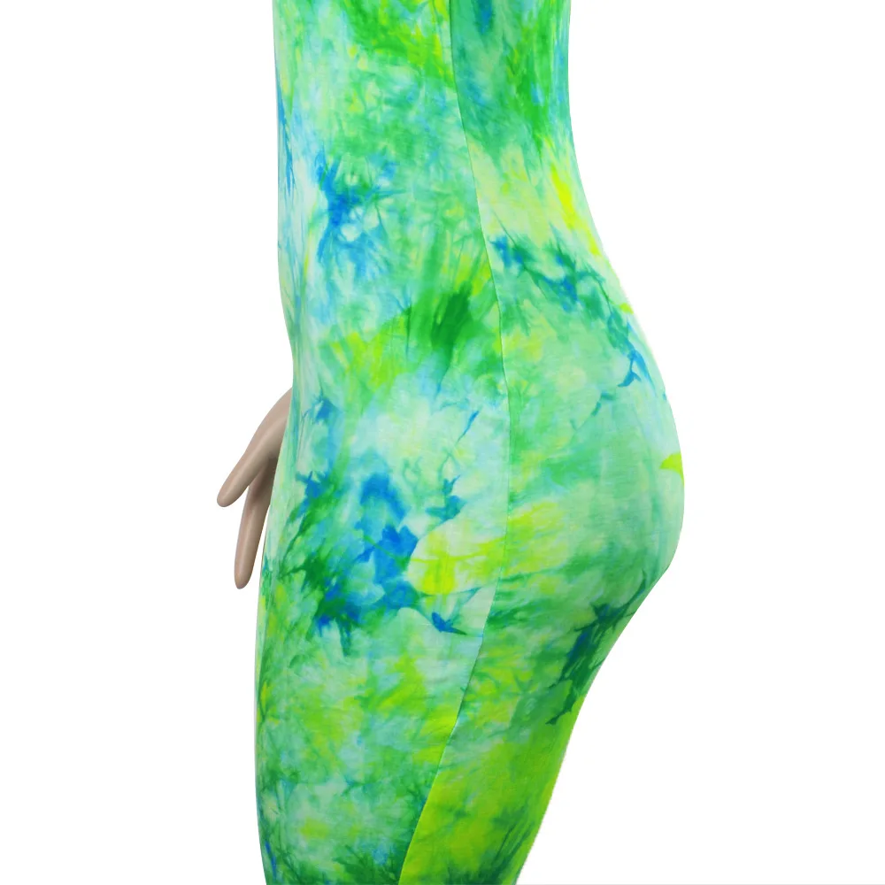 Tie Dye повседневный комбинезон женский комбинезон Холтер открытая спина цельный обтягивающий Летний комбинезон без рукавов с открытыми плечами Вечерние боди