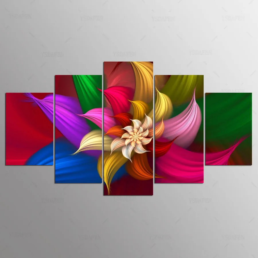 

5 panel HD printed painting Rainbow Flower canvas home decor wall art picture for living room kn-186