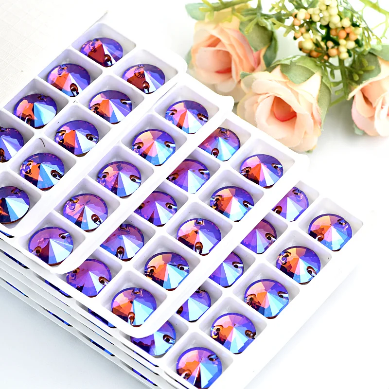 ААААА качество 40 штук 12 мм круглый стакан Rivoli пришить стразы с плоской задней