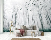 beibehang custom photo mural wallpaper black and white big tree snow scene forest bird background wall 3d wallpaper tapety