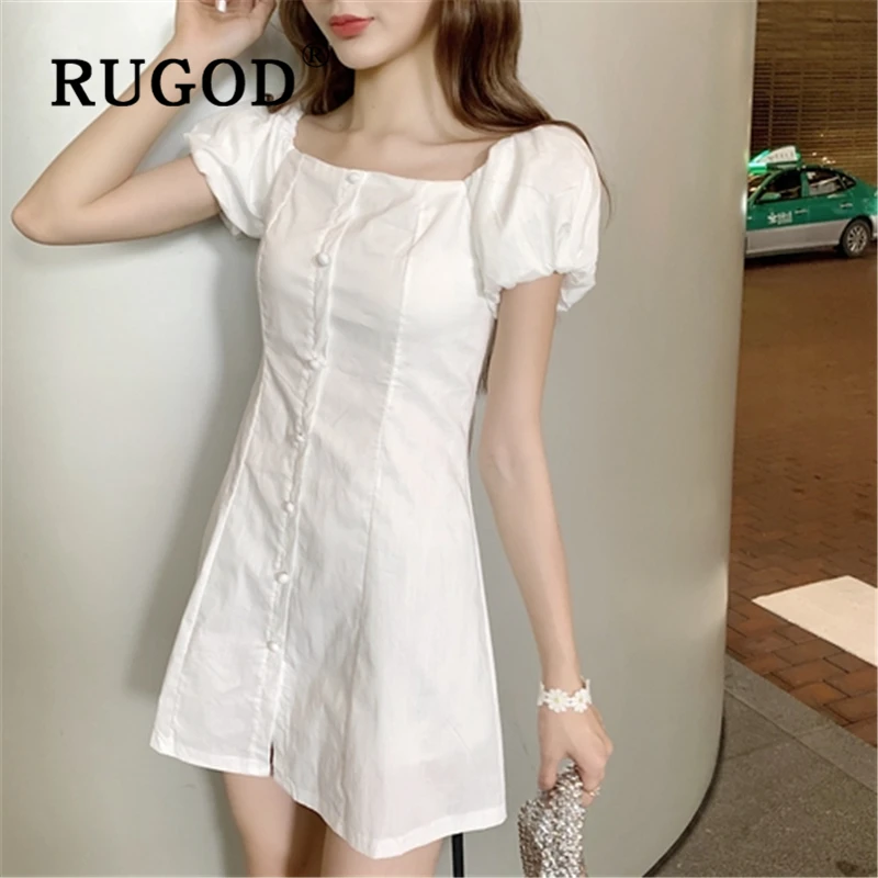 Женское мини платье RUGOD Белое Облегающее однобортное с открытыми плечами в
