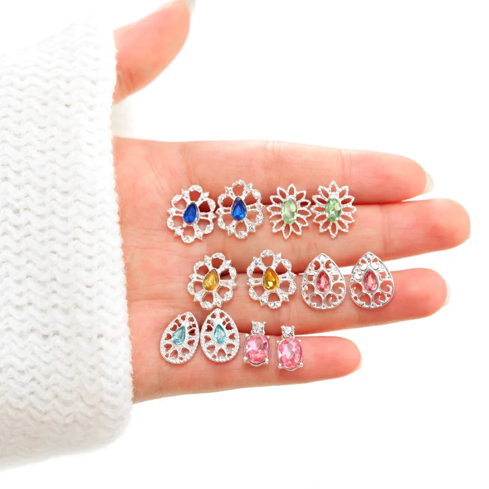 Женские серьги гвоздики с кристаллами в богемном стиле 4 6