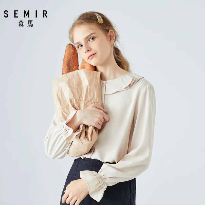 Женская шифоновая рубашка SEMIR с длинным рукавом и воротником в виде листьев