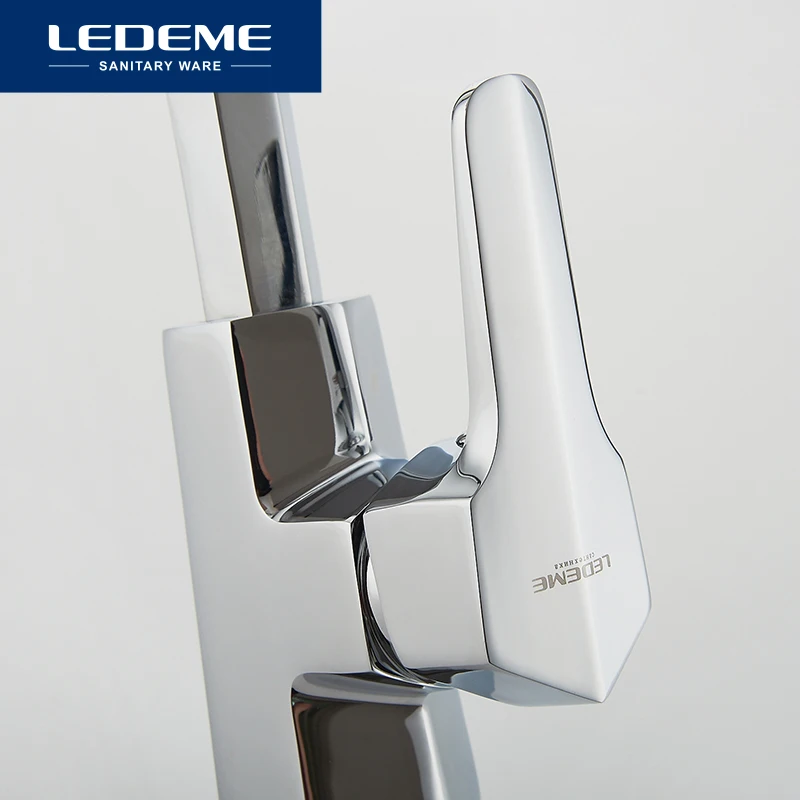 LEDEME Смеситель для кухни высокий с гайкой латунь Цвет: хром L4059-2