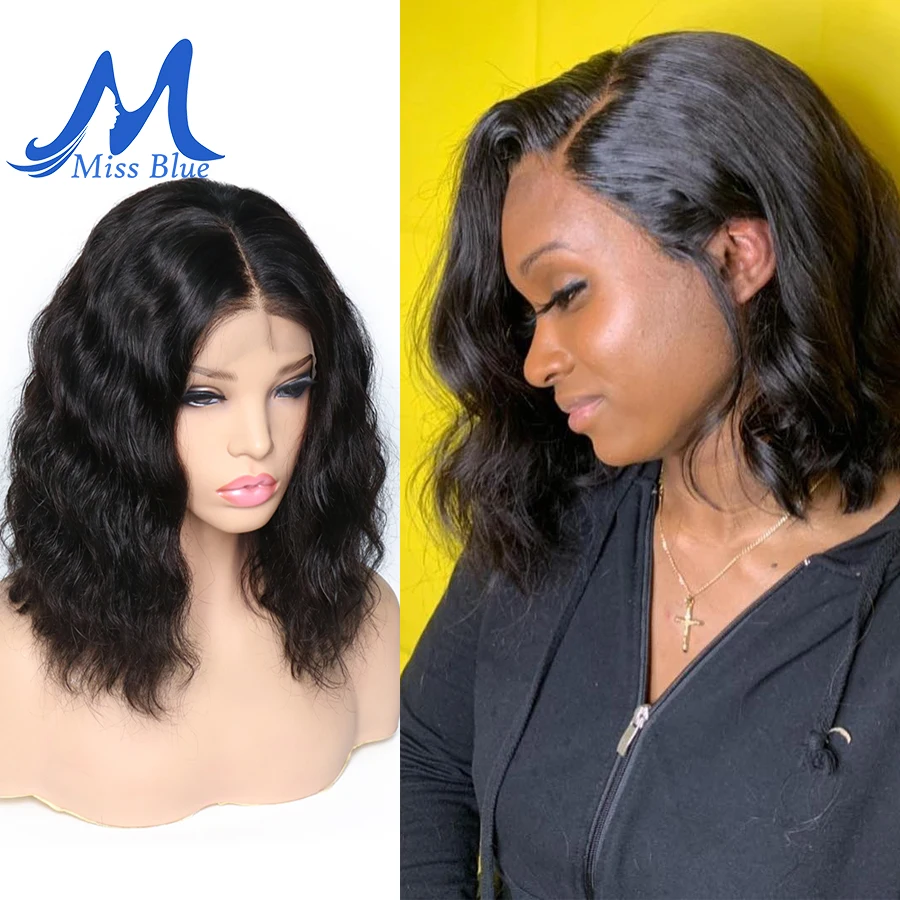 Короткие человеческие волосы на сетке спереди Missblue парики с объемной волной Боб