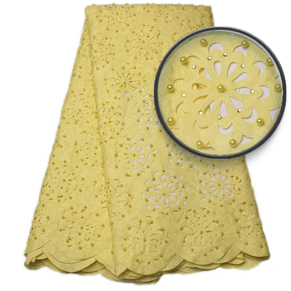 2019 High Quality Gold African Lace Fabric French Swiss Voile Laces in Switzerland Cotton with Stones Beads KS829B | Аксессуары для