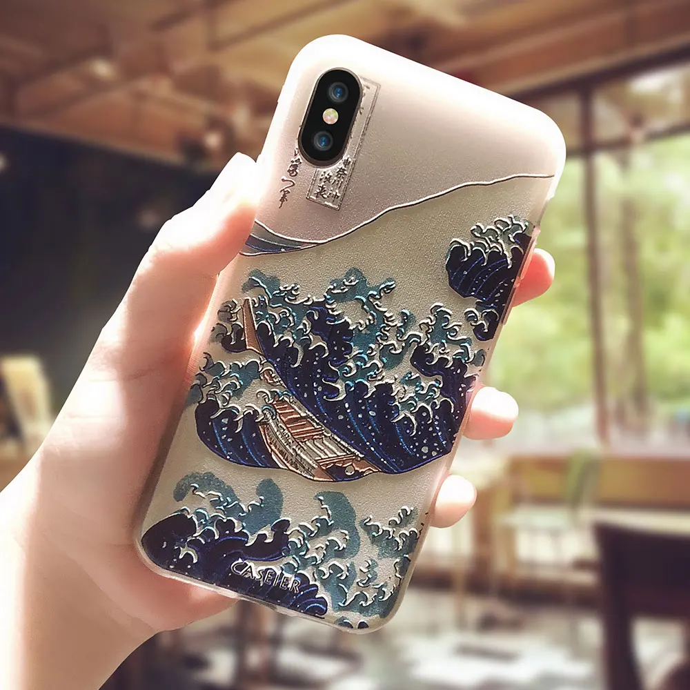 Caseier большая волна печать чехол для iPhone X 7 8 6 S Plus прозрачная накладка-чехол на