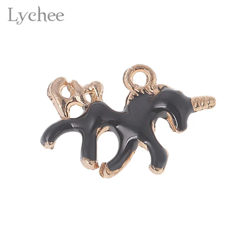 Black Lychee 5 шт. Модные сплав эмаль Единорог самодельные амулеты кулон каваи украшения мини для женщин ювелирные изделия ручной работы для ожерелья Браслет - Окраска металла: Black