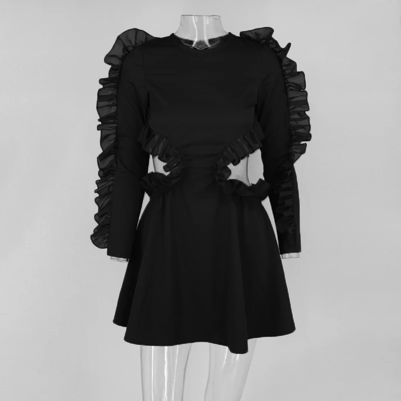 DRESSMECB женское летнее повседневное мини платье с оборками и круглым вырезом
