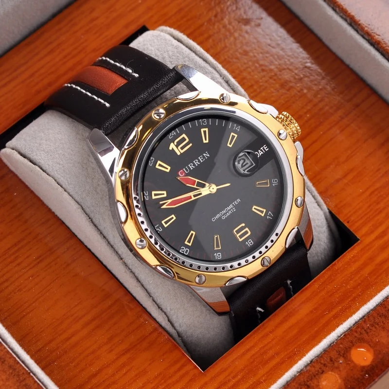 Luxury Brand CURREN горячее надувательство Часы Мужчины Кожаный Ремешок Кварцевые Мода