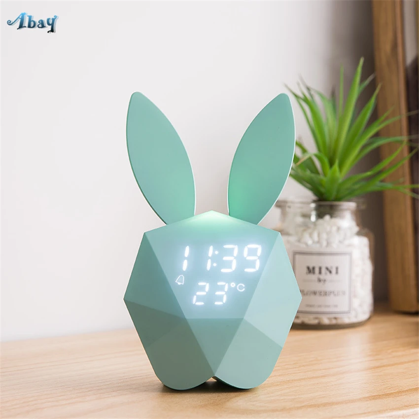 Pink Rabbit Night Lights Bedroom Bedside Lamps with Time Music Girl Children's Room Cute Birthday Lover Gift Kid LED | Лампы и