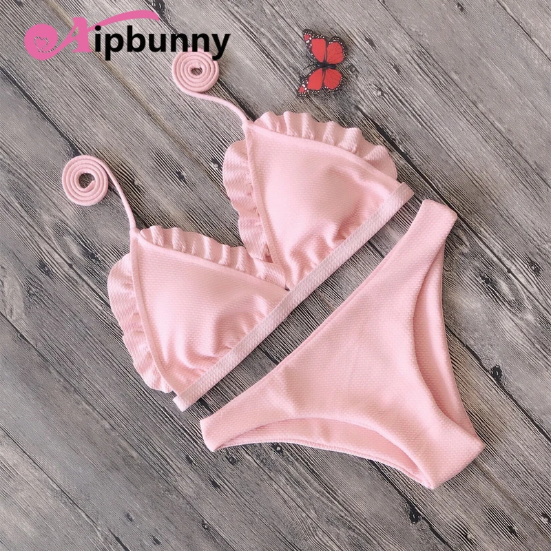 Сексуальная рюшами Холтер Купальные Костюмы комплект 2018 милый купальник бикини