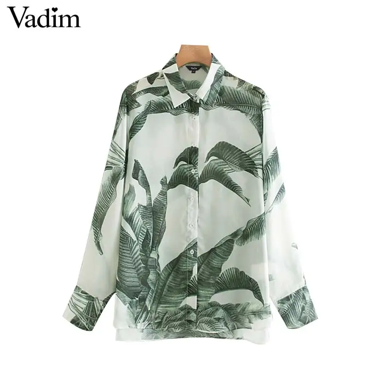 Vadim women elegant print blouse turn down collar long sleeve transparent irregular shirts female stylish chic tops blusas LB231 |