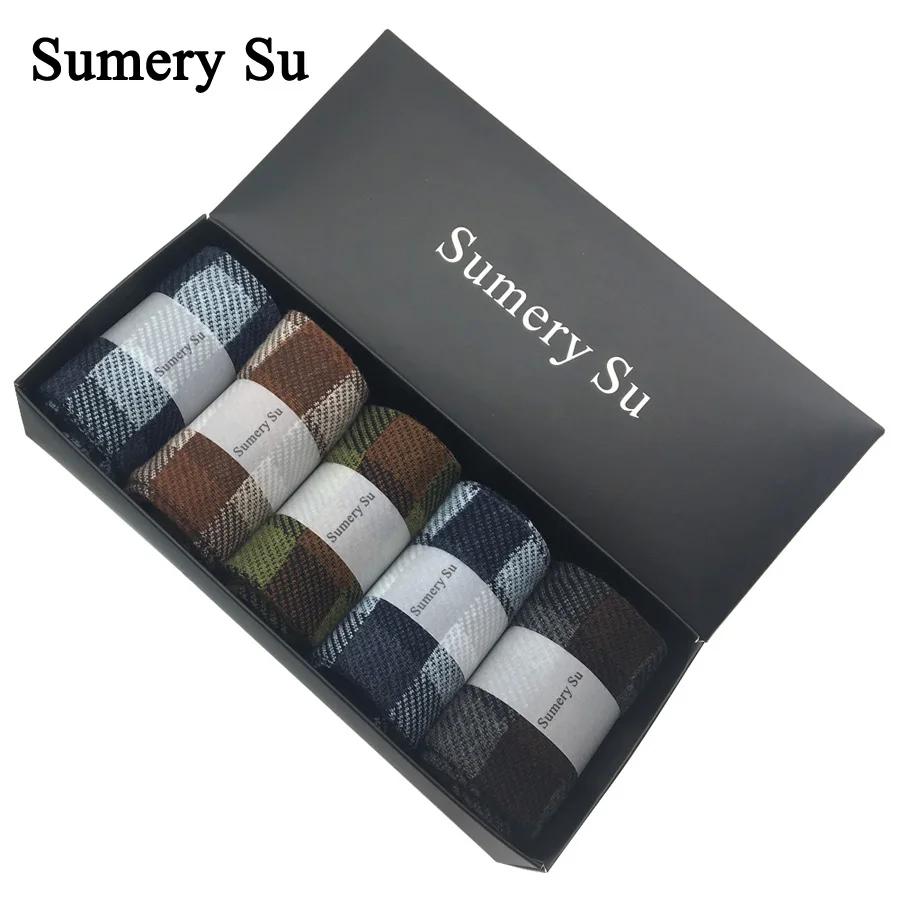 5 парт/Лот Новые модные повседневные мужские носки с квадратным узором деловые