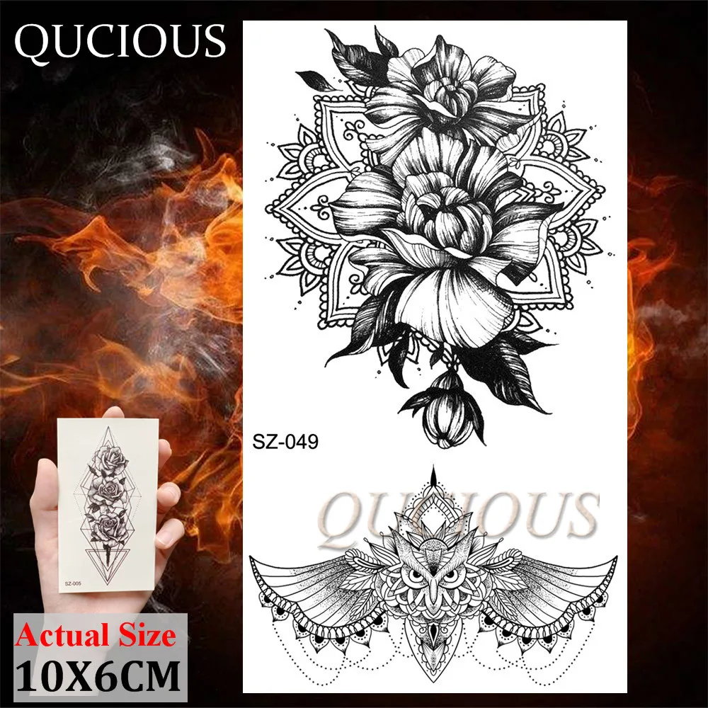 Временные татуировки Qucious Mandala Flower черная хна водостойкая Реалистичная