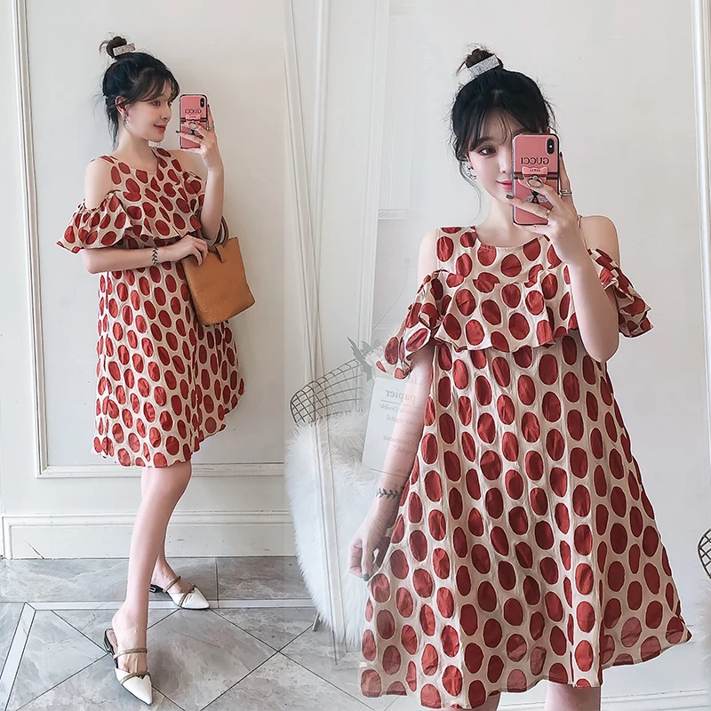 2019 New Brand Summer Maternity Dress Woman Elegant Dot Large Size Dresses Pregnant Clothing MD-00794 | Мать и ребенок