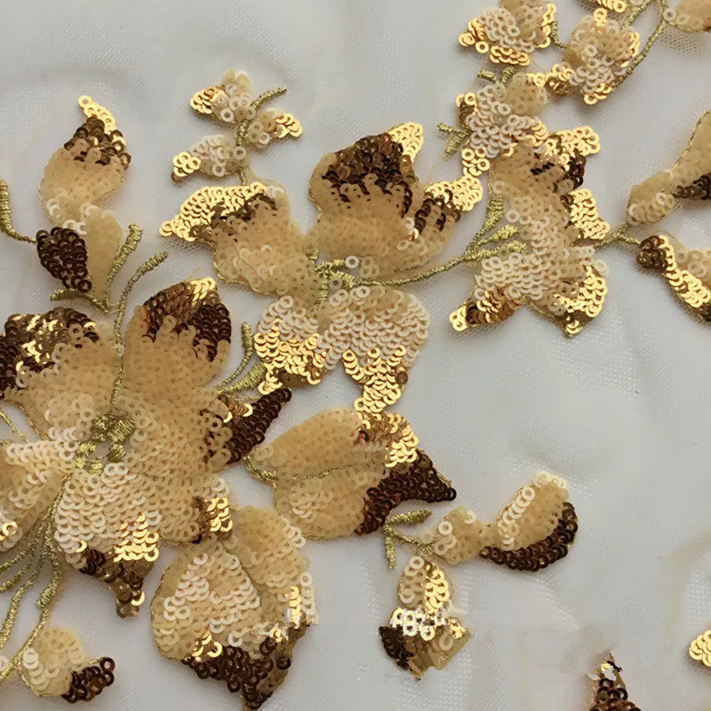 

Gold sequins Embroidered lace patch applique motif flower for sewing stage costume and evening dress garment sewing material