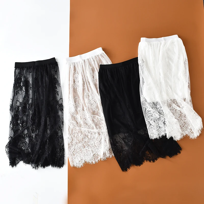 

Tulle Skirt Women Overskirt Summer Sexy Casual Black Lace Mesh Transparent A-Line Midi Long Slip Skirt Underskirt Petticoat