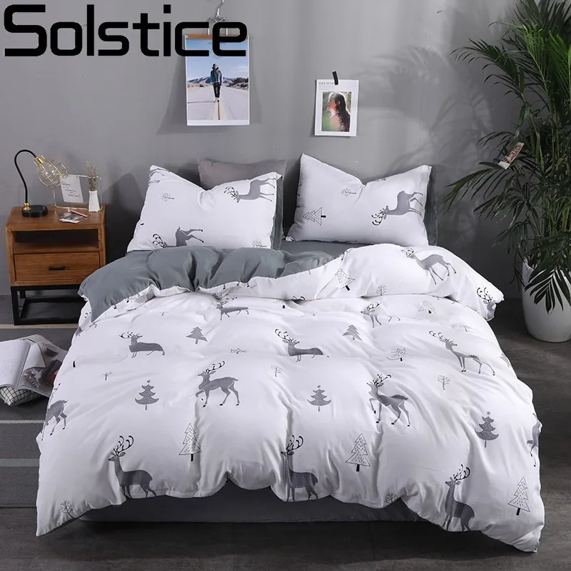Solstice полосатый промытый хлопок мультфильм Рождество лося Стиль Постельное белье