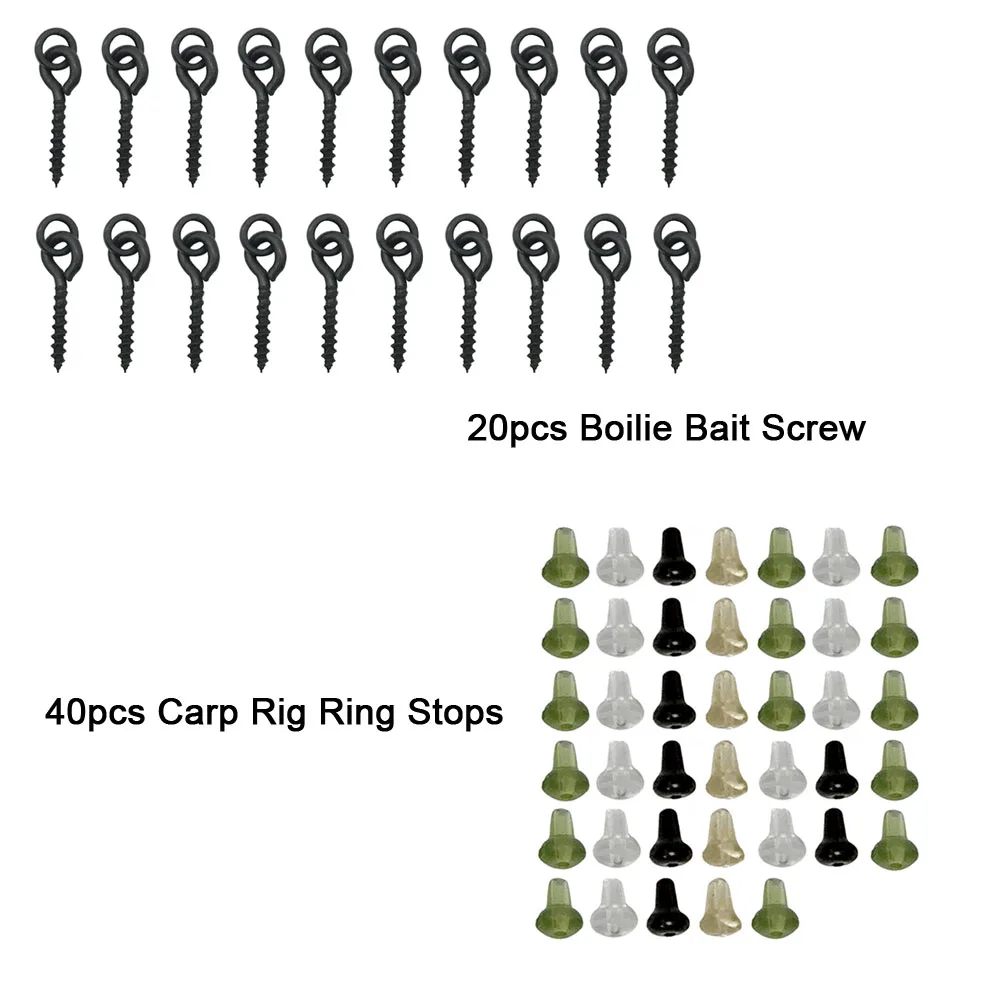 Carp Fishing Accessories Set: 40 Carp Rig Ring Stops and 20 Boilie Bait Screw Fishing Bait Ring Swivels image 2