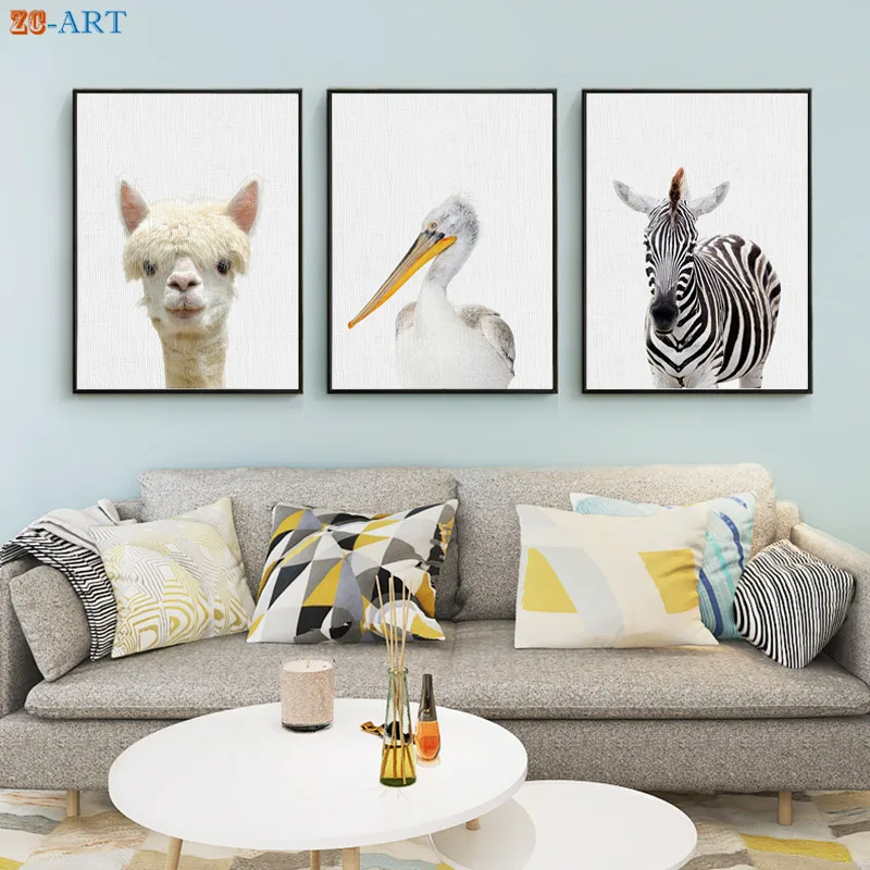 Альпака кенгуру с принтом Зебра Детские картина рисунком животных Детская Wall Art