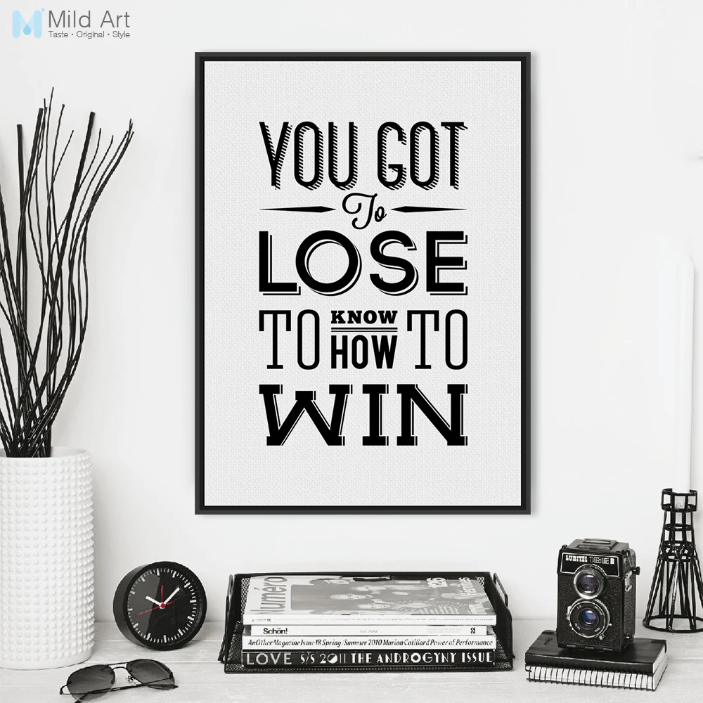 Современная черно-белая Мотивационная типография Win Quotes холст художественный