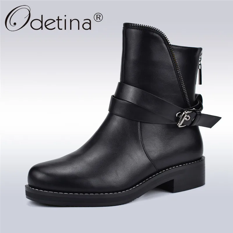 Odetina/осенне-зимние ботильоны из толстого плюша женские модные мотоциклетные