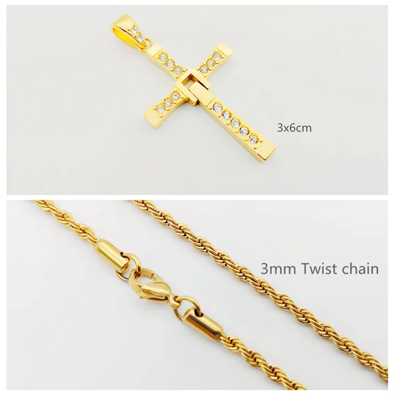 Gold Small Twist Форсаж 8 в стиле «хип-хоп» CZ камни крест ожерелье кулон 316 из нержавеющей стали крест Доминика Торетто ожерелье для мужчин и женщин ювелирные изделия - Окраска металла: Gold Small Twist