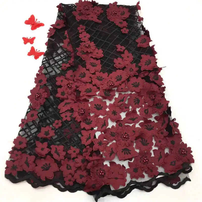 Африканский тюль кружева французская сетка 3d кружевная ткань с бисером 2018 новый