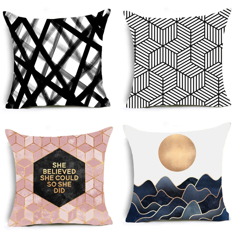 

2018 New Geometric Polyester Cushion Cover Mosaic style Pillow Case Black and white Home Decorative Pillows Cover For Sofa Car
