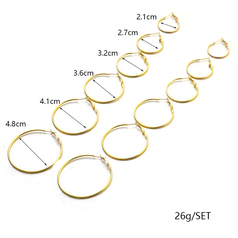 LASPERAL 6 пар/компл. большой круг обруч Серебряная Сережка Винтаж Для женщин