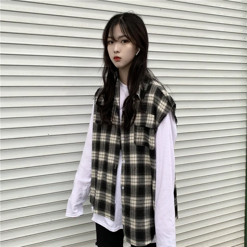 Весенне летний новый модный ретро костюм без рукавов с воротником клетчатая