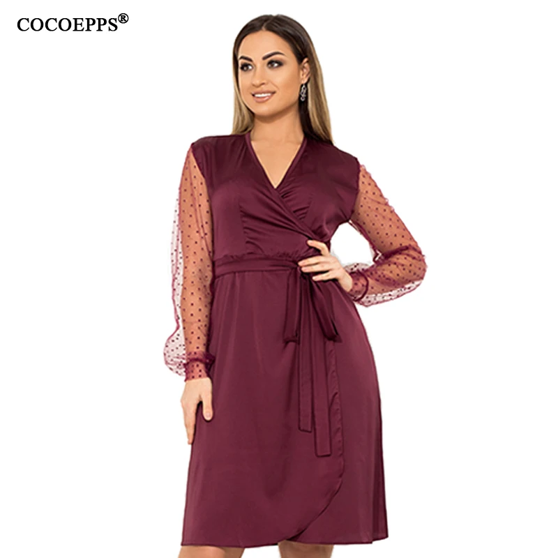 Женская одежда COCOEPPS кружевные платья большого размера сексуальные с длинным