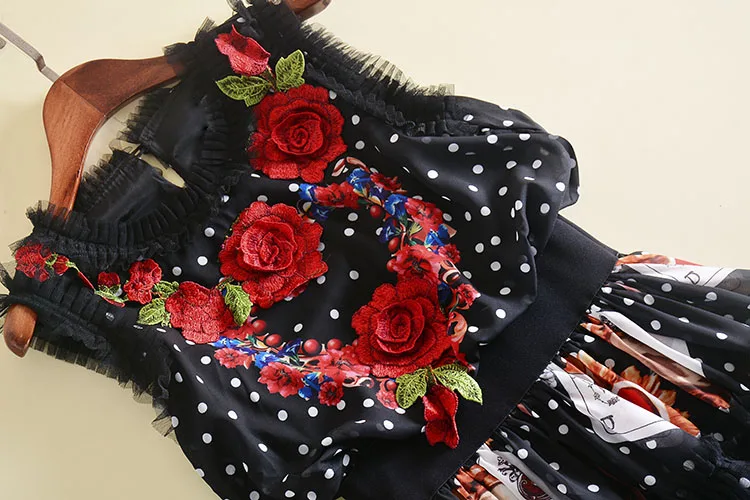 Новая мода, дизайнерское подиумное макси платье, женское длинное платье без рукавов с цветочной вышивкой в стиле ретро, в горошек, в стиле пэчворк, с оборками
