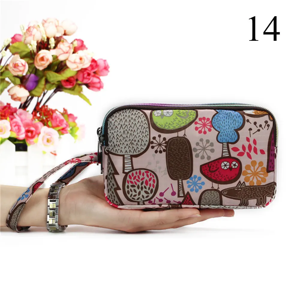 1 шт. 3-Слои Цветочные кошелек зарядка для телефона на молнии с длинным Для женщин Холст сумка для карт большой Ёмкость сцепления кошелек модные вечерние сумки из натуральной кожи - Цвет: 14